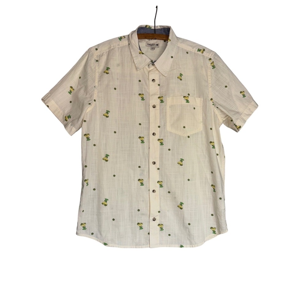 TOAD&CO Mens Med Short Sleeve‎ Button Up Shirt Margarita Print Party Festive